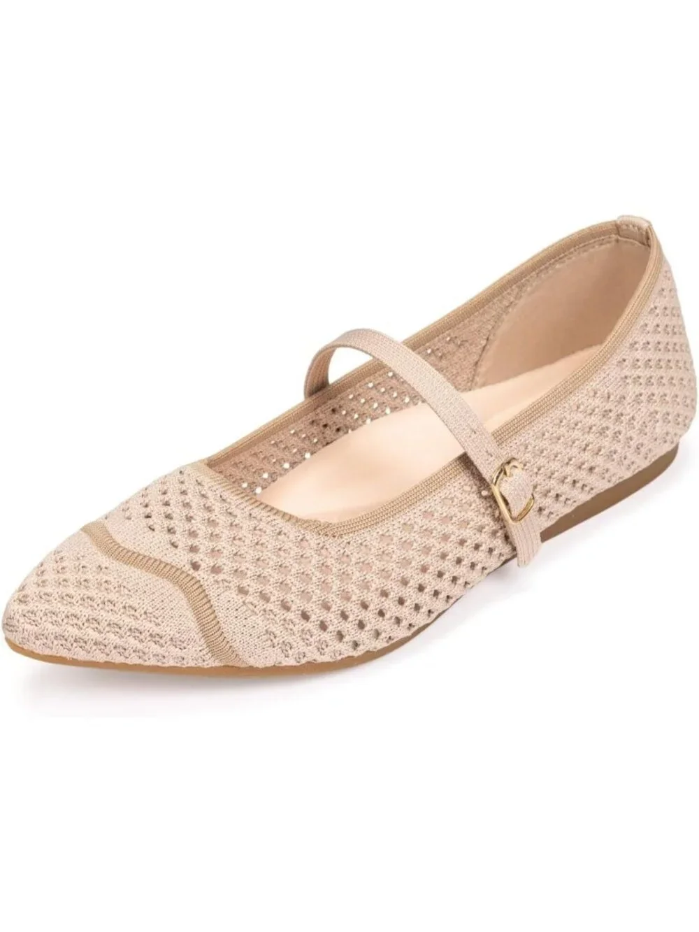 Women's Beige Mesh Ballet Flats Comfy Washable Flexible Breathable Casual
